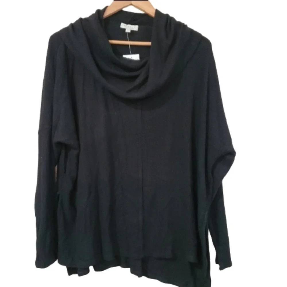 Status by Chenault Sweater Womens Small Ribbed Cowl Neck Black Oversized Soft